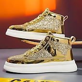 abordables Botines-Hombre Botas Zapatos de Paseo Casual Cuero PU Cómodo Antideslizante Transpirable Botines / Hasta el Tobillo Cordones Plateado Dorado Verano Primavera