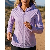 abordables Vestes de course-Femmes Veste de course Veste d&#039;extérieur Veste à capuche Cordon de serrage Poche à Fermeture Éclair manche longue Top Athleisure Coupe-vent UPF 50+ Respirant Pêche Randonnée Course Tenue de sport