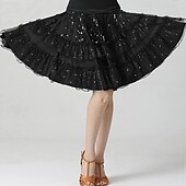 お買い得  ラテンダンスウェア-ラテンダンス スカート ピュアカラー スプライシング スパンコール 女性用 性能 訓練 ハイウエスト ポリエステル