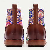 baratos sapatos Jacquard-Botas masculinas coloridas de tecido jacquard com cadarço e mandala – botins de estilo étnico artístico para viagens, looks casuais e eventos culturais