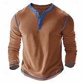 cheap Casual Henley Tee-Men&#039;s T Shirt Henley Shirt Waffle Knit Tee Tee Top Long Sleeve Shirt Long Sleeve Color Block Solid Fashion Designer Basic Patchwork Henley Vacation Street Casual Spring &amp;  Fall Dark Gray Black White