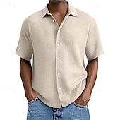 economico camicia da uomo con bottoni-Per uomo Camicia Camicia a nido d&#039;ape Camicia Estiva Camicia casual Camicia da Spiaggia Camicia con Bottoni Nero Bianco Verde chiaro Rosa Blu reale Manica Corta Semplice Bavero Vacanza Camicia