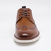 cheap Casual-Men’s Brown Faux Leather Wingtip Derby Shoes – Brogue Lace-up Comfort Shoes for Office Wear, Semi-formal Events and Daily Walking