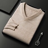 preiswerte Herrenpullover-Herren Weihnachtspullover Pullover Strickpullover Gerippt Stricken Normale Oberteile Gestrickt Einfach V Ausschnitt Mode Basic Urlaub Alltagskleidung Bekleidung Herbst Winter Kamel Wein S M L
