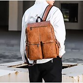 お買い得  ファッションバックパック-男性用 バックパック スクールバッグ 機能的なバックパック スクールバックパックブックバッグ 学校 日常 旅行 PUレザー 調整可能 大容量 ジッパー ブラック ブラウン コーヒー