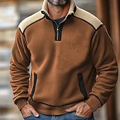 Χαμηλού Κόστους Fleece Hoodie-Ανδρικά Πουλόβερ Φούτερ με φερμουάρ Φούτερ από φλις Κάνε στην άκρη Βαθυγάλαζο Χακί Όρθιος γιακάς Συνδυασμός Χρωμάτων Κουρελού Αθλήματα &amp; Ύπαιθρος Καθημερινά Streetwear Βίντατζ Φθινόπωρο Χειμώνας Ρούχα