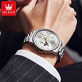baratos Relógios Quartz-um novo relógio de negócios masculino olevs com pulseira de aço, cronógrafo luminoso com indicação de 24 horas, relógio de quartzo multifuncional resistente à água, relógio de pulso esportivo casual