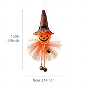 levne Halloweenové závěsné a stolní dekorace-Závěsná ozdoba na halloweenskou panenku čarodějnice, kreslený zvonek s tylovou sukní, dýně, duch a plyšové přívěsky s černou kočkou pro vnitřní i venkovní halloweenské párty a domácí dekorace