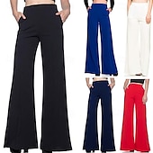 abordables pierna ancha y cintura alta-Mujer Perneras anchas Pantalones Pantalones palazzo Moda Ropa de calle Longitud total Alta cintura Plano Cintura elástica Transpirabilidad Cómodo Calle Ropa Cotidiana Noche Negro Blanco Rojo Azul