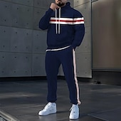 abordables Ensemble de sweatshirt 3d pour hommes-Homme Rayé 2 pièces Ensembles de sweat-shirts 3D Survêtement Sweat à Capuche manche longue Pantalon long À capuche Sportif Décontracté Quotidien Athleisure Impression 3D Bloc de Couleur Printemps