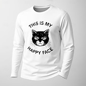 お買い得  メンズおもしろTシャツ-メンズロングスリーブグラフィックTシャツ - グランピーキャット &#039;これが私の幸せな顔&#039; 面白い皮肉シャツ