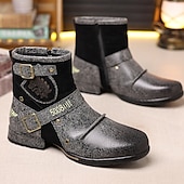 cheap Biker Boots-Men's White Faux Leather Moto Ankle Boots with Buckle Straps – Punk Style Fashion Boots for Parties and Streetwear