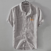 baratos Casual de negócios-Homens Camisa de linho Camisa casual Camisa de algodão e linho camisa de botão Animal Modelado Férias Roupa Diária Branco Azul Marinho Escuro Azul Céu cáqui Manga Curta Lapela Todas as Estações Roupa