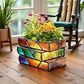 olcso Vázák és kosár-halmozott könyves virágcserép 3/4 rétegű könyvespolc virágtartó gyantából készült könyv alakú vázák beltéri és kültéri dekorációhoz ideális ajándék könyvbarátoknak, íróknak, tanároknak