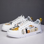abordables Baskets-Homme Basket Marche Occasionnel Cuir PU Confortable Antidérapant Respirant À lacets Blanc + Noir Blanc / Jaune Rose / Blanc Été Printemps