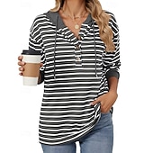 economico Felpa &amp; Sweatshirt-Per donna Felpa pullover Top casual Coulisse Manica Lunga Top Athleisure Scollo a V Protezione Solare Antivento Palestra All&#039;aperto Corsa abbigliamento sportivo Abbigliamento sportivo A righe Grigio