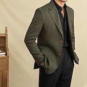 abordables Vêtements d&#039;extérieur élites pour hommes-Hommes Blazer 100% lin Veste blazer Blazer en lin Formel Mariage Noël Élégant ancien Été Printemps 100% Lin Couleur Unie Avec Poches Boutonnage simple deux boutons veste Noir Blanche Orange Vert