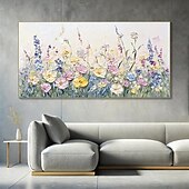 economico Quadri fiori/botanica-dipinto a olio fatto a mano, dipinto a mano, orizzontale, astratto, 3D, spatola, floreale/botanico, moderno, tela arrotolata (senza cornice)