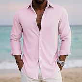 billige Geometrisk mønster-Herre Stripet Skjorte Skjorte med knapper Avslappet skjorte Langermet Fashion Casual Kontor Hverdag Vår Høst Aftæpning 3D-utskrift Lin som skjorte Hvit Rosa Blå Lilla Grønn