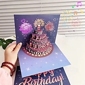 abordables Decoración y lámparas de noche-Tarjetas de cumpleaños, tarjetas de felicitación con fuegos artificiales emergentes en 3D, musicales &amp;Tarjeta de regalo de cumpleaños con luces LED, regalo de feliz cumpleaños
