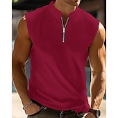 preiswerte Fitness Tank-Tops-Herren Tank Top Weste Unterhemd Ärmelloses Shirt Ärmellos Viertelreißverschluss Sommer Einfach Mode Designer Basic Klassisch Urlaub Straße Ausgehen Schwarz Weiß Rote Top T-Shirt für Herren