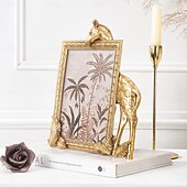 abordables Cadres photo pour tables-Cadre photo décoratif rectangulaire en résine dorée en forme de girafe, cadre en résine pour un affichage chaleureux des photos de bureau, idéal pour la décoration intérieure et les accessoires de