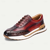 cheap Premium Leather Sneakers-Men&#039;s Premium Cowhide Leather Sneakers with Crocodile Texture and Lace-Up Design – Casual Athletic Shoes for Everyday Wear