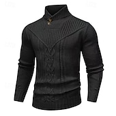 voordelige pullover voor heren-Voor heren Trui Gebreide trui Geribd breien Normale tops Gebreid Effen Opstaande boord Modieus Basic Vakantie Alledaagse kleding Kleding Herfst Winter Wijn Zwart S M L