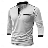 preiswerte Lässiges Henley-T-Shirt-Herren Henley Hemd T-Shirt Henley Oberteil Langarm Einfarbig Einfach Mode Designer Lässig Farbblock Knöpfe Henley Outdoor Lässig Täglich Sommer Frühling Herbst Schwarz Weiß Marineblau Henley T-Shirt
