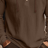 baratos Rua-Homens Camisa Social Camisa de linho Camisa com capuz Tecido Férias Casual Branco Azul Verde Café Manga Longa Com Capuz Outono Primavera Verão Roupa