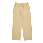 economico retrò-Per uomo Pantaloni di Lino Pantaloni Pantaloni Larghi Coulisse Elastico in vita Gamba Dritta Semplice Comodità Traspirante Lunghezza intera All&#039;aperto Casuale Quotidiano Vacanza Moda Nero Bianco