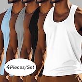 abordables Camisetas sin mangas de gimnasio-Hombre Camiseta sin mangas Chaleco Camisetas Interiores Camisa sin mangas Sin Mangas Cuello redondo Cuchara Verano Color sólido Plano Moda Básico Clásico 4 Piezas Calle Casual Deportes A B C Camiseta
