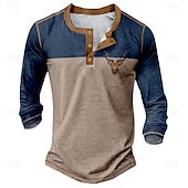 billige Dyr-Herre Grafisk Dyremønster Henly-skjorte T-skjorter Langermet Årgang Mote Designer utendørs Avslappet Daglig Vår &amp; Vinter Alle årstider Millitærgrønn Mørkebrun Navyblå Henley Henley T-skjorte