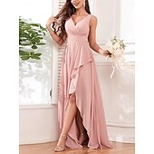 levne Šifónové šaty-Dámské Dlouhé šaty Maxi šaty Koktejlky Šaty pro svatební hosty Šifón Elegantní Módní Moderní Venkovní Koktejlový večírek Běžný Bez vzoru Bez rukávů Do V Světlá růžová Rubínově červená Léto Jaro Podzim
