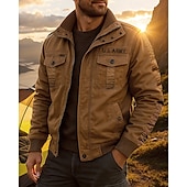 Men's Fleece Cargo Jacket Cotton Winter Outdoor Thermal Warm Top Black Green Khaki cheap Fleece & 3 in 1 Jackets-Men's Fleece Cargo Jacket Cotton Winter Outdoor Thermal Warm Top Black Green Khaki