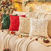 abordables Taies d&#039;Oreiller-1 housse de coussin de Noël, style bohème décontracté, fermeture éclair carrée, classique et traditionnel