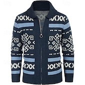 baratos suéter cardigã masculino-Homens Sueter Cardigan Suéter Cortado Suéter com zíper Suéter de malha Estriado Tricotar Tops regulares Zíper Losango Lapela Moda Clássico Férias Roupa Diária Roupa Outono Inverno Preto Vermelho S M L