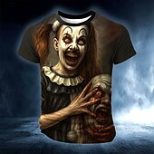 preiswerte Schädel &amp; Knochen-Halloween Herren Optische Täuschung 3D Clown T Shirt Kurzarm T-Shirt 3D-Druck Rundhalsausschnitt Hemd Übertrieben Designer Horror Party Straße Lässig Schwarz Sommer Frühling Ganzjahres Bekleidung S M