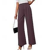 economico gamba larga e vita alta-Per donna Gamba larga Pantaloni Eleganti Streetwear Casual Lunghezza intera Naturale Semplice Elastico in vita Confortevole All&#039;aperto Vacanza Ferie Marrone rossastro Rosso violaceo Cenere Grigio