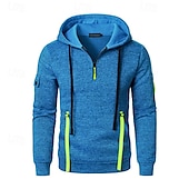 abordables sweats à capuche basiques pour hommes-Homme Sweat à capuche Sweat à capuche quart zippé Sweat à capuche tactique Noir Vin bleu marine Bleu À capuche Uni Multi-poches Sport &amp; Loisir Quotidien Vêtements de rue Frais Occasionnel Athlétique