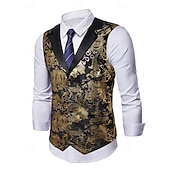preiswerte Men&#039;s Vest-Herren Weste Gilet Urlaub Party Geschäft Mode Lässig Sommer Frühling Knöpfe Polyester Bequem Vergoldung Einreihig Ein-Knopf Revers Normale Passform Gold Weste