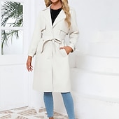 cheap Winter Coats-Women&#039;s Coat Comfortable Buttons Fashion Street Style Plain Outdoor Casual Daily Long Turndown Regular Fit Long Sleeve Outerwear Black Navy Blue Beige Fall Winter