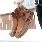 billiga Stövlar-Herr retro läderstövlar med spänne, bekväma loafers för vardagliga utflykter, bilkörning och höstmode