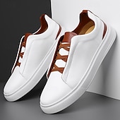 preiswerte Sneaker für Herren-weiße Freizeit-Sneaker für Herren mit braunen Akzenten bequeme Alltagsschuhe für Büro und Reisen