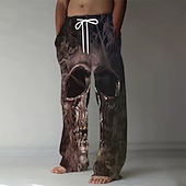 رخيصةأون السراويل الرجالية المطبوعة عارضة-بنطلونات بتصميم جمجمة للرجال بنطلونات فضفاضة بنطلونات عادية بخصر متوسط أسلوب غوتيك مظلم عطلة ملابس شارع بنطلونات برباط مطاطي مع جيوب صيفية ربيعية بطباعة ثلاثية الأبعاد باللون الأسود