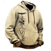 Men's Hoodie Khaki Light Grey Hooded Print Pocket Sports & Outdoor Daily Holiday Polyester Basic Casual Boho Spring Autumn / Fall Clothing Apparel Hoodies Sweatshirts4