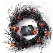 cheap Decorative Lights-LED Halloween Pumpkin Lights Rattan Lights 1.8m 54leds Battery Powered 8 Modes Lighting Halloween Party Decoration Home Balcony Window Scene Decorations