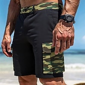 preiswerte Draussen-Herren Cargo-Shorts Shorts Sommershorts Patchwork Mehrere Taschen Tarnung Komfort tragbar Knielang Outdoor Sport Täglich Mode Lässig Schwarz Armeegrün