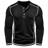 cheap Casual Henley Tee-Men&#039;s T Shirt Henley Shirt Henley Top Long Sleeve Solid Color Vintage Casual Contrast Stitching Henley Outdoor Causal Casual Spring Fall Spring &amp;  Fall Black White Gray Henley T-Shirt