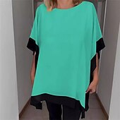 abordables Hauts Unis pour Femmes-Femmes T-shirt Bloc de Couleur Mode Moderne Manche Courte Col ras du cou Hauts Réguliers Quotidien Sortir Tenue de plage Patchwork Noir Blanche Rouge Vert Gris Été